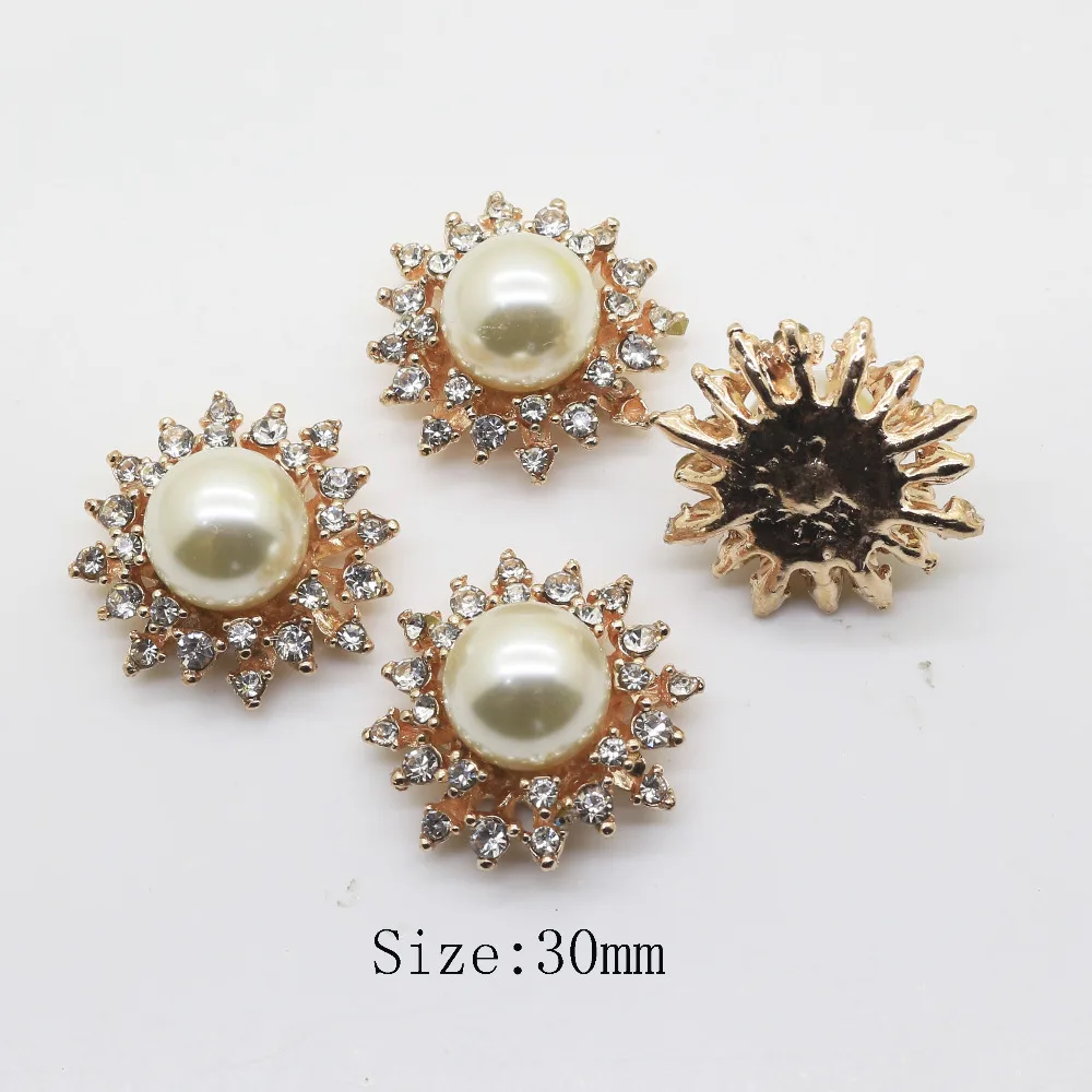 Pearl and Crystal Buttons for Emebellishment, Decorative Costume Craft, DIY, Valentine's Day, Wedding, Fashion, 30mm, 50 Pcs