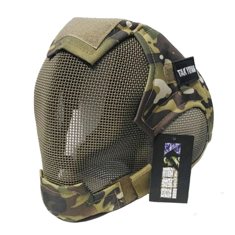 Máscara Airsoft TAK YIYING, Máscara de Rosto Inteiro para Jogos de Guerra, Máscara Protetora de Cabeça em Malha de Aço para Paintball, Máscara de Cobertura Total para Caça V6