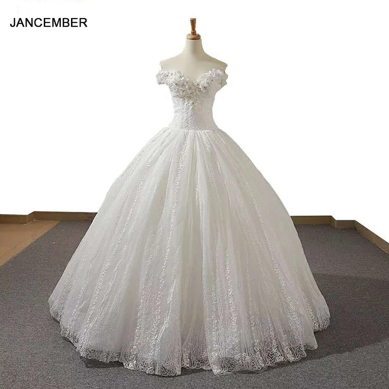 J66687 jancember fora do ombro vestido de casamento 2019 querida rendas até vestido de noiva de verão com piso branco comprimento vestido de verão