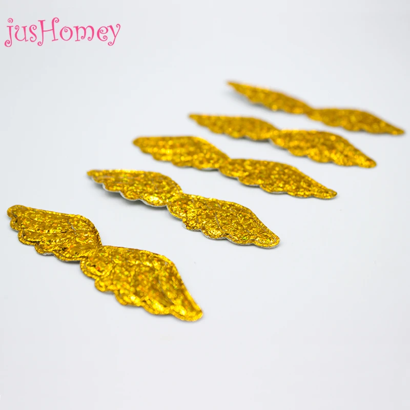 300PCS Glitter Fabric Angel Wing Appliques Iridescent Gold Silver Color Angel Wings for Christmas Ornament, Angel Doll Making