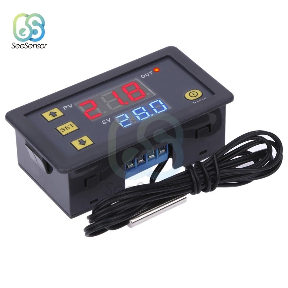 W3230 12V 24V AC110-220V Probe line 20A Digital Temperature Control LED Display Thermostat With Heat/Cooling Control Instrument