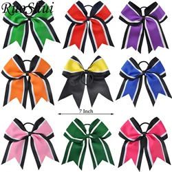 7 Inch Grils Large Cheerleading Hair Bows Elastic Hair Bands Grosgrain Ribbon Gold Silver Organza Bowknot Hair Accessories