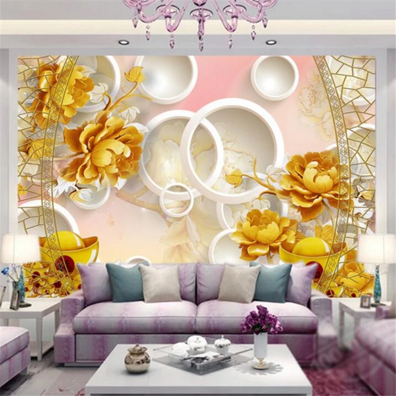 

beibehang Custom murals 3d high-end papel de parede wood carving Peony Wing Ho fish fun living room TV backdrop wall paper mural