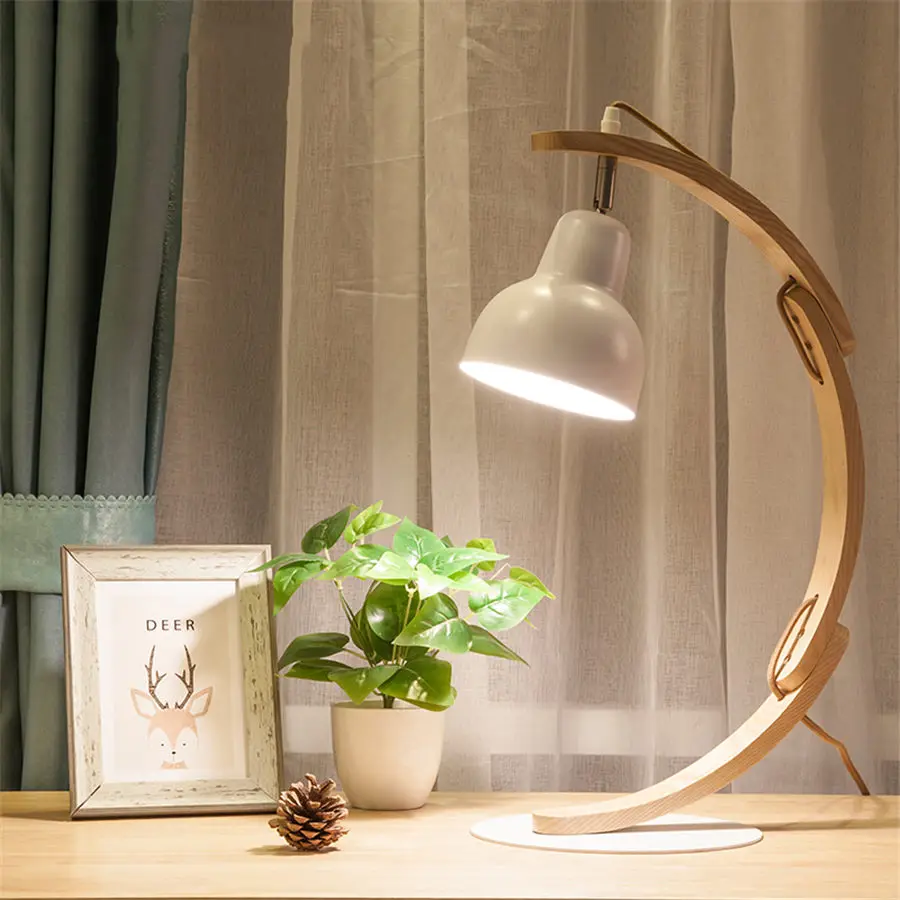 nordic modern Minimalism hook wooden table lamp for office dorm room study children desk lamp home deco bedroom bedside light