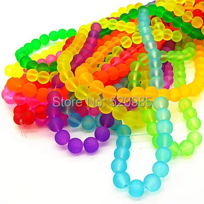 Cuentas espaciadoras de vidrio de neón iridiscentes redondas fluorescentes de esmalte opaco de colores mezclados, 4, 6, 8 y 10 mm para collar y pulsera DIY GB055