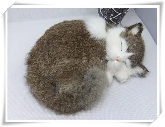 cute simulation brown cat toy plastic&fur sleeping cat toy gift 25x21cm 2554