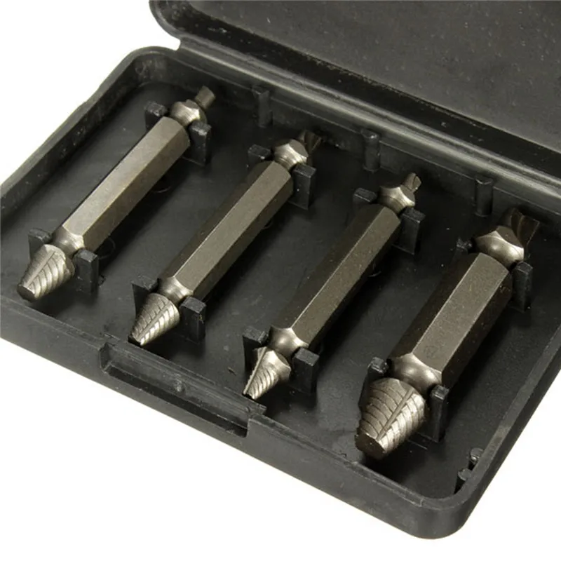 New 4pcs/set Screw Extractor Drill Bits Guide Set Broken Bolt Remover Easy Out Set 5cm Long