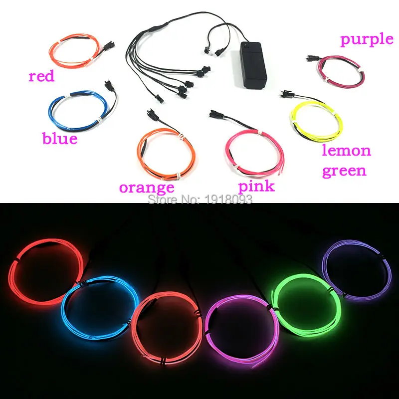 New type 6 pieces 1.3mm 1Meter EL Wire with DC-3V Batteries Driver Neon glow light led strip waterproof wedding decoration