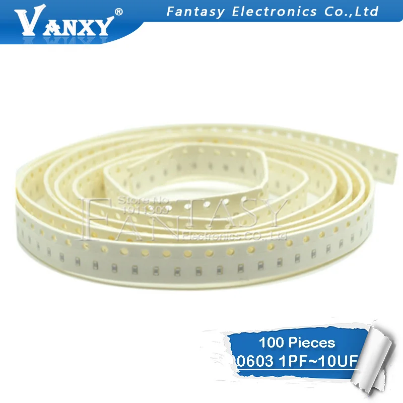 100Pcs 0603 50Vตัวเก็บประจุแบบเซรามิคหลายชั้นSMD 1pF-22UF 10NF 100NF 1UF 2.2UF 4.7UF 10UF 1NF 100PF