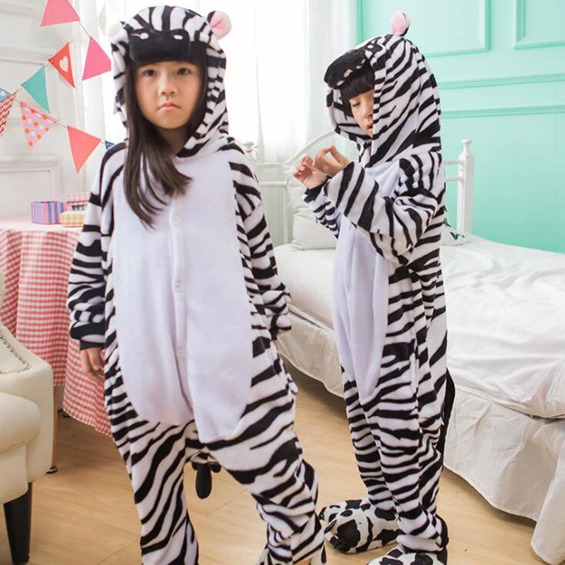 Kid Zebra Cosplay Kigurumi Onesies Children Cartoon Anime Jumpsuit Costume For Girl Boy Cute Animal Disguise Sleepwear Pajamas