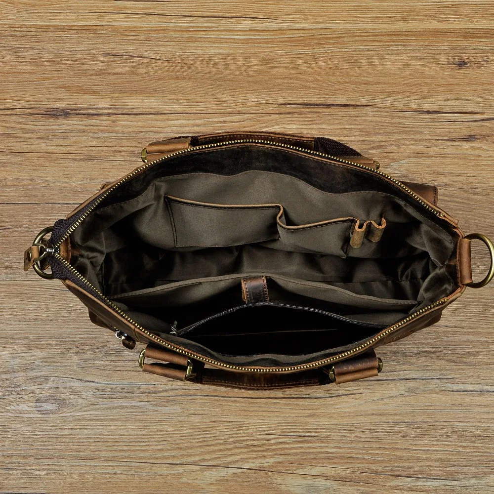 Men Original Leather Design Antique Retro Travel Business Briefcase 15