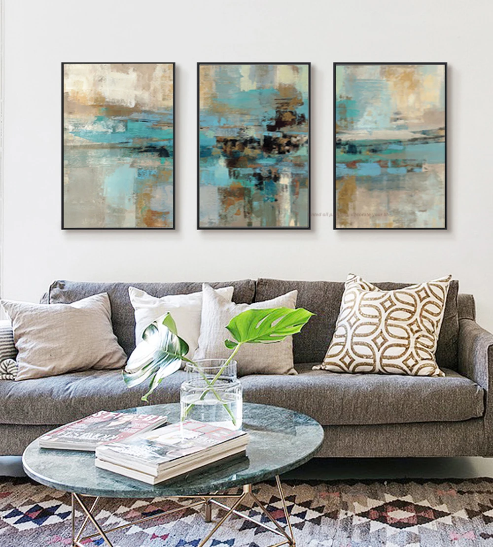 3 piece oil paintings on canvas turquoise paintings decorative wall painting canvas pictures for living room modern abstract art