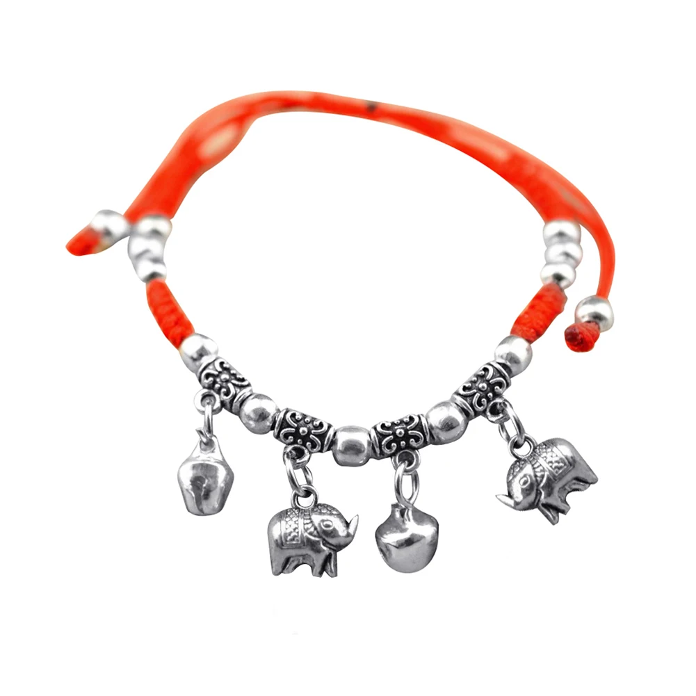 BLUELANS-pulsera trenzada de hilo rojo para mujer, brazalete de algodón con colgante de maíz, caballo, elefante y campana, accesorio de joyería de