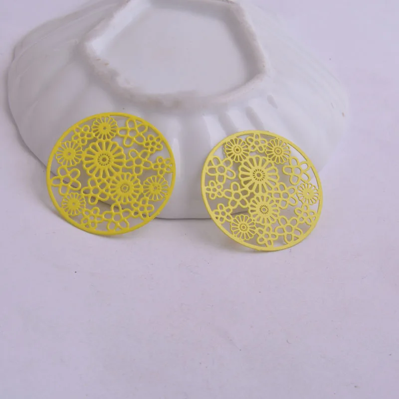 50 Stück AB1980 32mm Silberfarbene Runde Blumen-Filigran-Verbinder aus Messing für DIY-Ohrringe, Schmuckzubehör, Bisuteria – Detail 4
