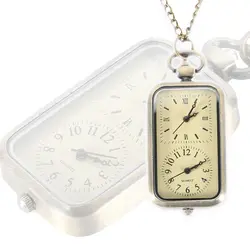 Steampunk Pocket Watch Dual Double Time Zone Movement Necklace Chain Clock Rectangle Dial Vintage Quartz Watches  LL@17