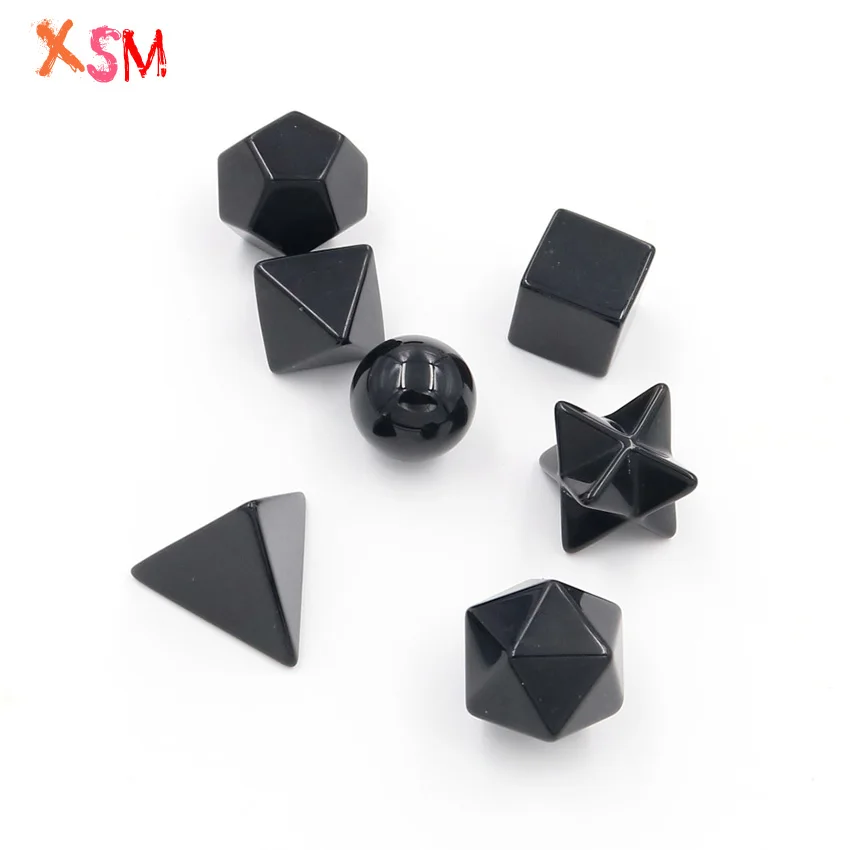 Natural Black Agates Carved 7 Platonic Solids Merkaba Star Crystal Reiki Healing Balancing Sacred Geometry Symbols Jewelry Beads