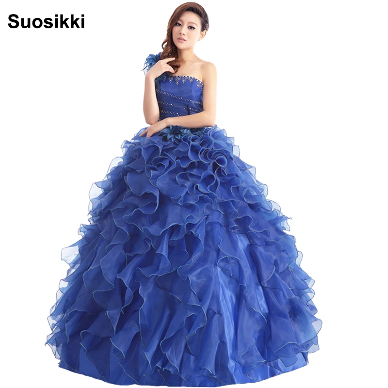 Suosikki Arrival Evening Dress Ball Gown One Shoulder Ruffle Rhinestone Evening Gown Prom Dresses Vestido De Festa Longo 2018