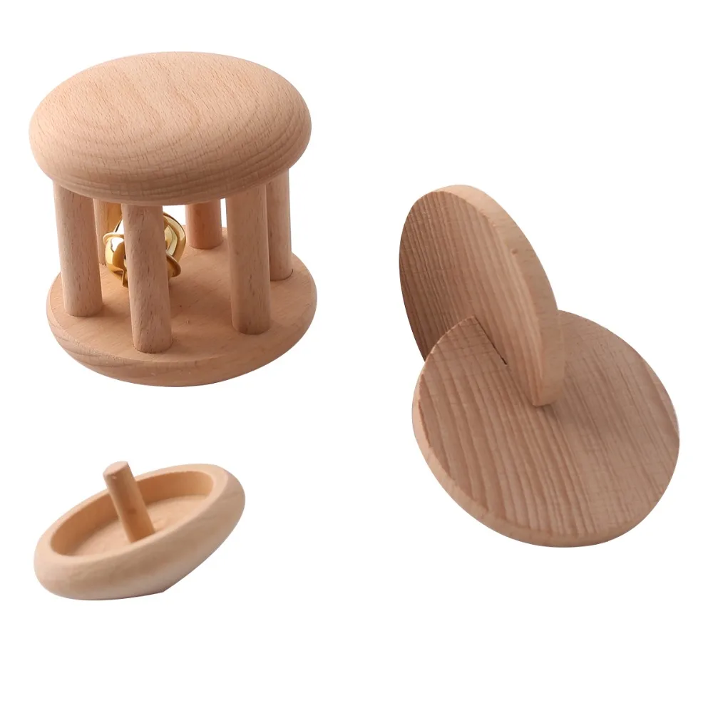 Juego de juguetes de dentición de madera para bebé, sonajero de madera para morder seguro, giroscopio, juguetes educativos para recién nacidos, manualidades hechas a mano, regalos de Año Nuevo, 1 Juego