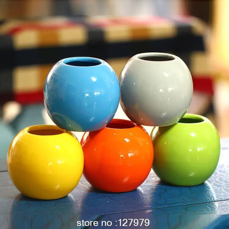 7 color optional ceramic desk vase floor ball pot flower pot creative flowerpot 1* vase + 2 * bean sprouts