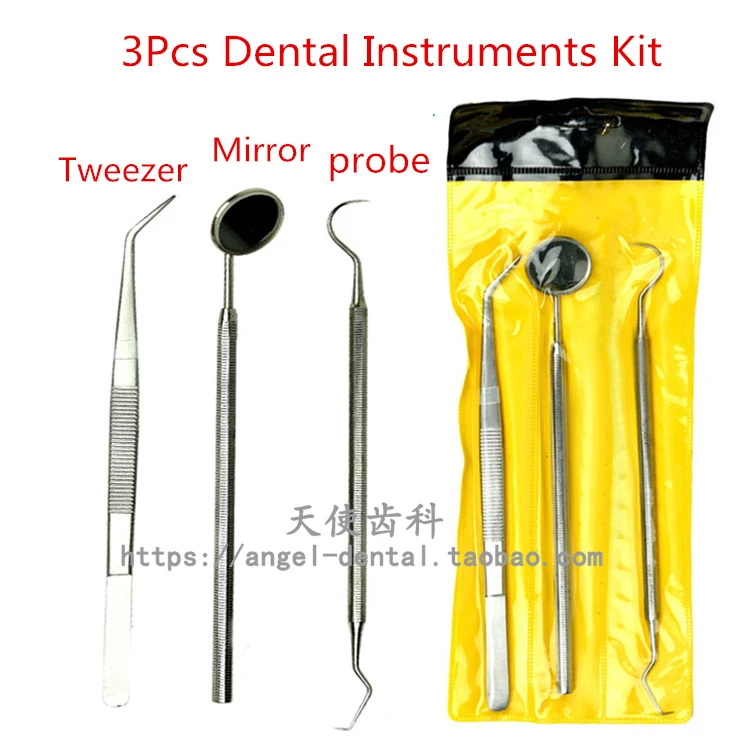 3Pc Dental Instrument Kit Stainless Steel Mouth Mirror Probe Tweezer Scaler Set Dental Examination Tooth Clean Oral Care Hygiene