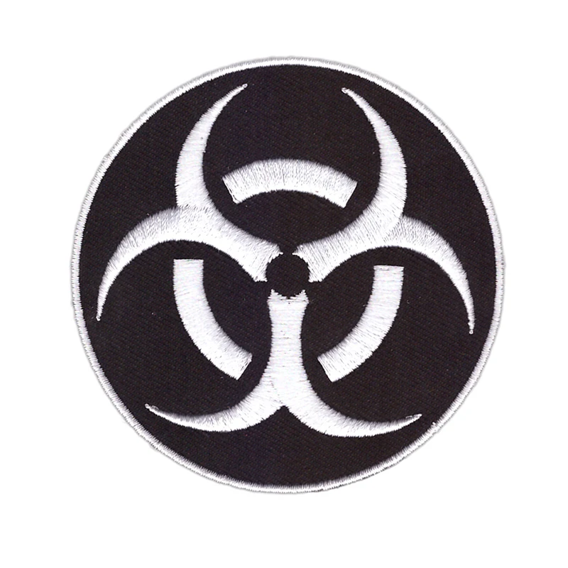 10 PCS LARGE BIOHAZARD RADIATION SYMBOL EMBROIDERED IRON-ON BLACK patch WARNING SIGN