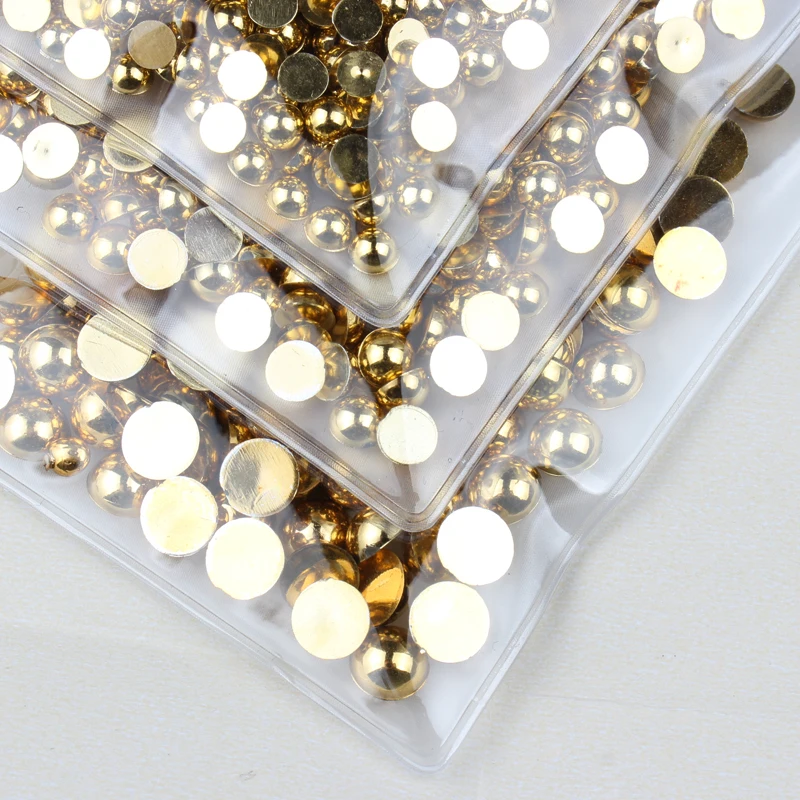 Special Offer Limited Gold Plated Half Round Flatback Pearls 1.5mm 2mm 2.5mm 3mm 4mm 5mm 6mm 8mm Abs Beads Diy Accessories