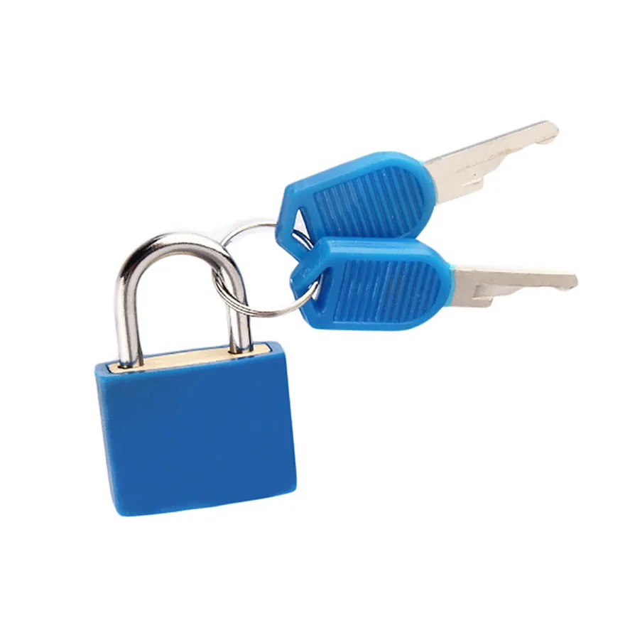 Mini forte aço impermeável cadeado, viagem mala diário bloqueio, caixa de plástico colorido, decoração do caso, pequeno, 2 chave, 30x23mm, 1pc