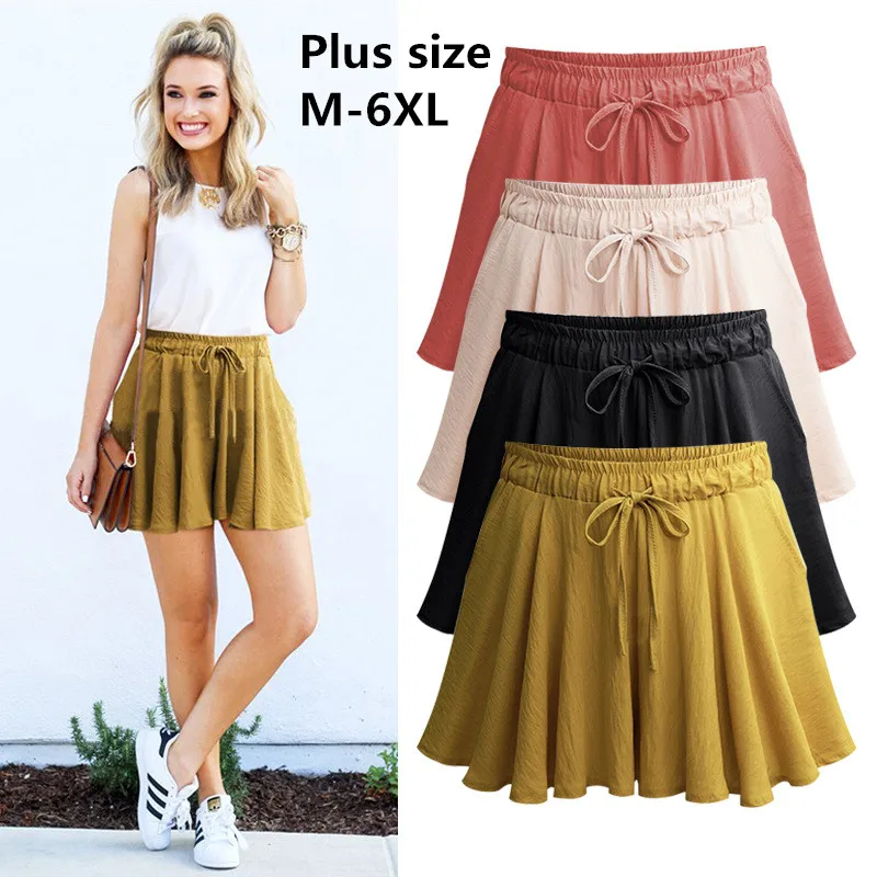 

Summer 6XL Women Shorts Skirts Cotton Wide Leg Shorts Women Casual Loose Female Shorts