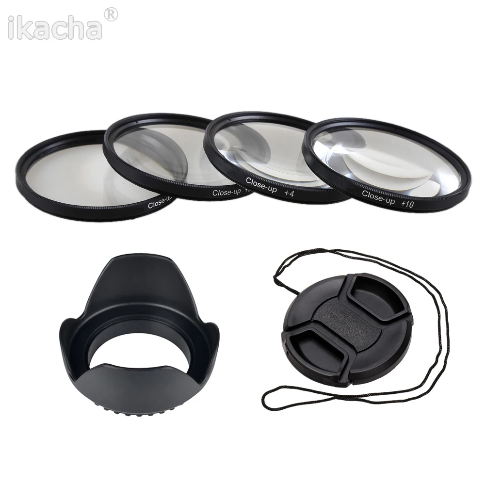 

Macro Close Up Lens Filter +1+2+4+10 Kit + Lens Hood + Cap 49mm 52mm 55mm 58mm 62mm 67mm 72mm 77mm for Canon Nikon Sony Camera