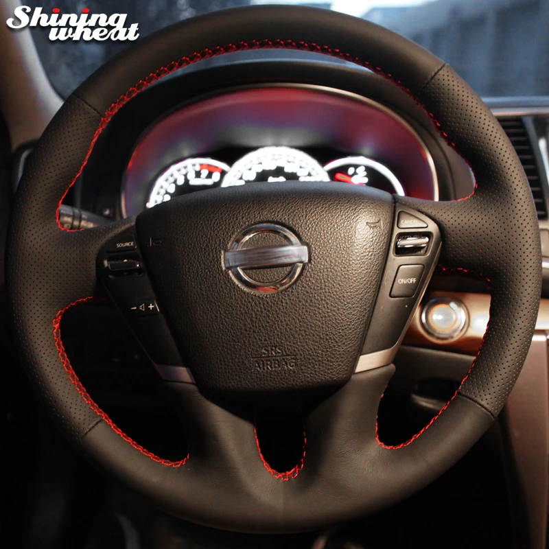 Shining wheat Black Leather Car Steering Wheel Cover for Nissan Teana 2008-2012 Murano 2009-2014