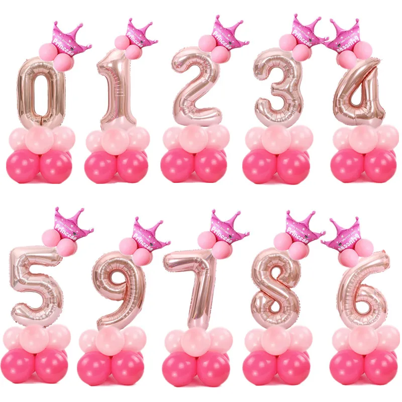 Ballons Numpopularité en Aluminium Rose et Or, à Hélium, Décoration de Mariage et ixd'Anniversaire