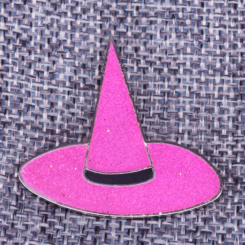 Magic witch hat lapel pin rosy glitter wizardry brooch trendy flair addition