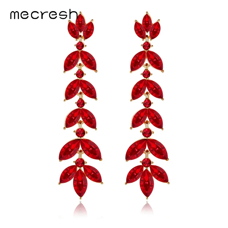 

Mecresh Multicolor Leaf Crystal Long Drop Earrings for Bride Branch Rhinestone Christmas Earrings Women Dress Accessories EH1150