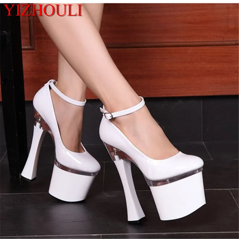 Wine Glass With Single Shoes Super-Elevation 18cm Women\'s High-Heeled Shoes Platform Shoes 7 Inch Ankle-Strap High-Heeled Shoes