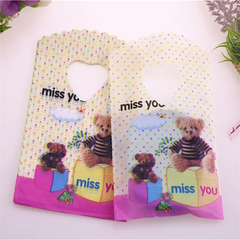 50pcs/lot 9*15cm Small Lovely Bear Plastic Gift Bag Favor Wedding Mini Sweet Packaging Bags For Candy