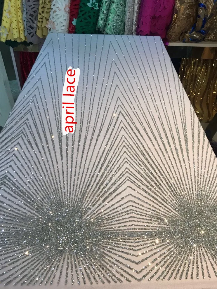 5yards/bag hh001# silver color  glued glitter  hand print tulle net mesh flower fabric for sawing/wedding