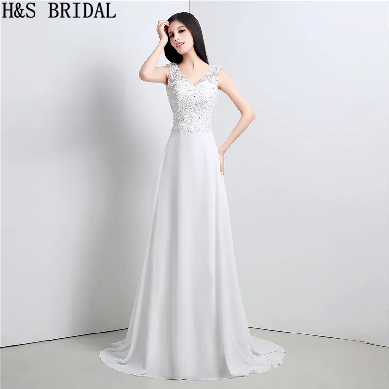 

V Neck A-Line Wedding Dresses Lace Beaded wedding gowns Cheap Brides Dress Long Bridal Gowns vestido de noiva boho wedding dress