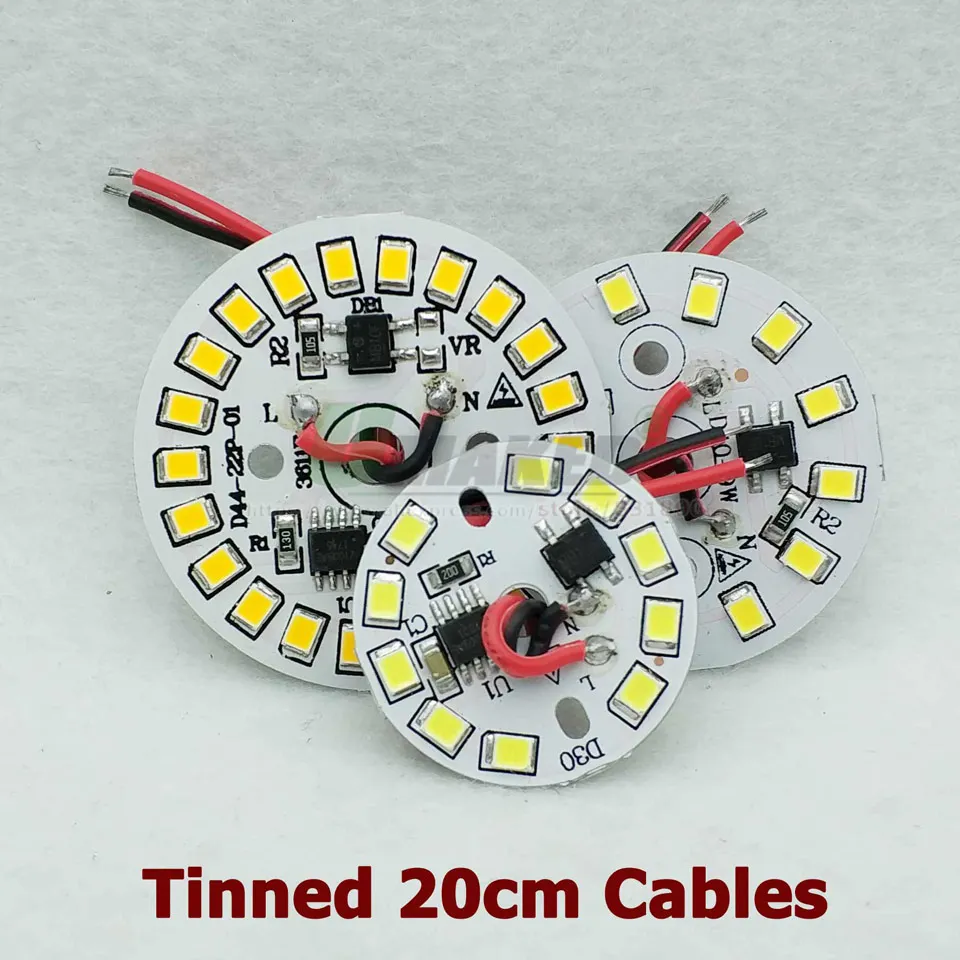 AC220V Smart IC Driver LED PCB Lamp panel 3W 5W 7W 9W 12W 15W SMD2835 Chip Light source Tinned 20cm Cable for LED blub Downlight