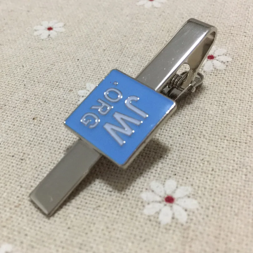 1pc Jw.org religious tie bar clips blue enamel square tacks for men metal craft gift