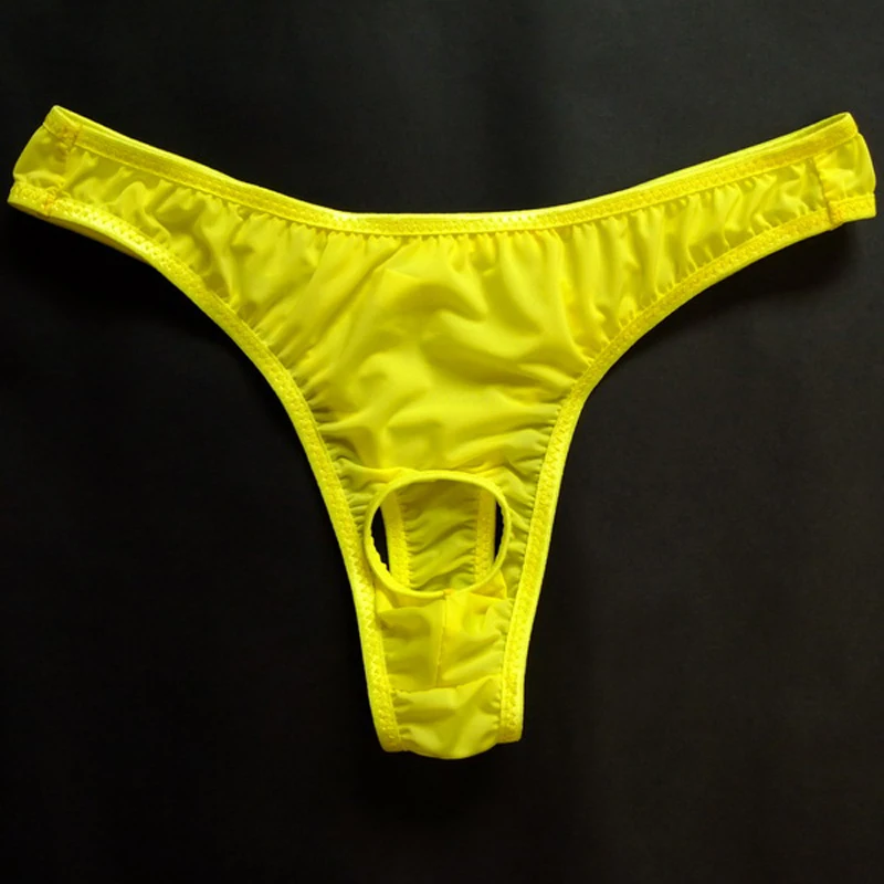 Ropa interior abierta para hombre, Tanga Sexy de seda de hielo translúcida, parte trasera en T elástica, suspensorio gay, novedad
