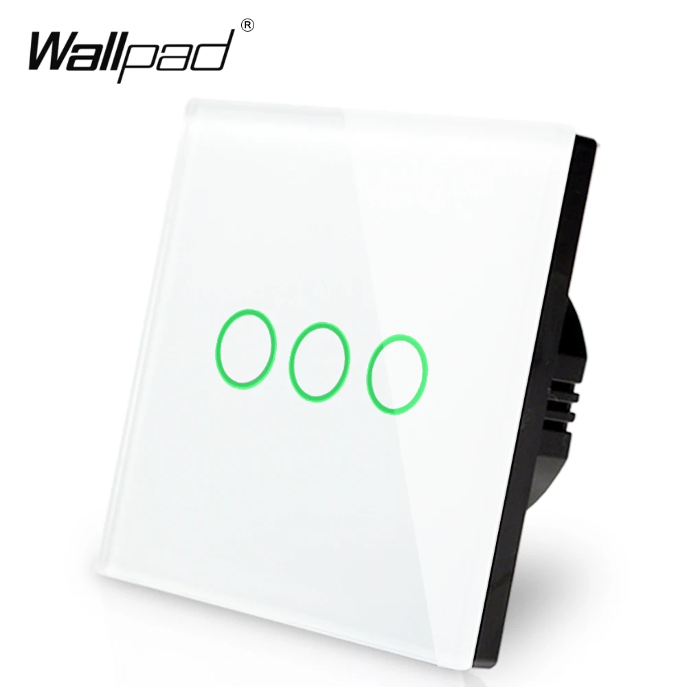 New Arrival Wallpad EU UK 110V-220V 3 Gangs 2 Way 3 Way Position White Glass Touch Panel Electrical Lighting Button Switch