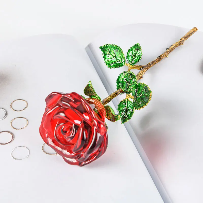 Crystal Glass Rose Flower Figurines Craft Wedding Valentine\'s Day Gifts X\'mas Gifts Wedding Home Table Decoration Ornament
