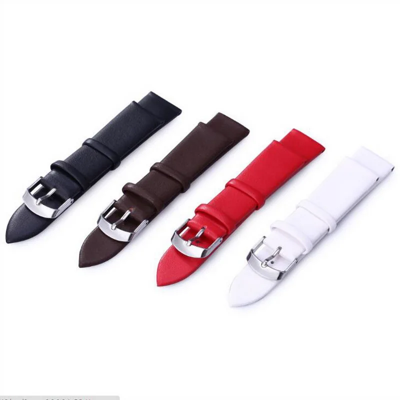 Leather Watch Band Wrist Strap 12 14 16 18 20 22mm Steel Buckle Replacement Bracelet Belt Black Brown Red White