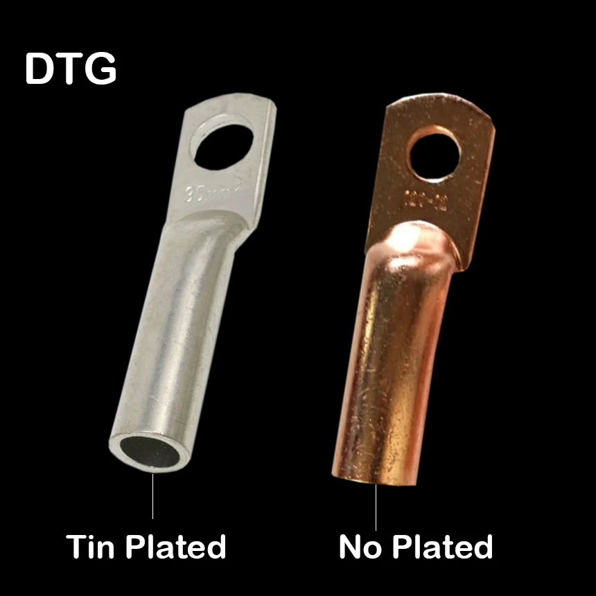 DTG-10 DTG-16 DTG-25 DTG-35 Tubular Type Tin Plated Copper Power Wire Cable Screw Hole Cold Press Connector Lug Crimp Terminal