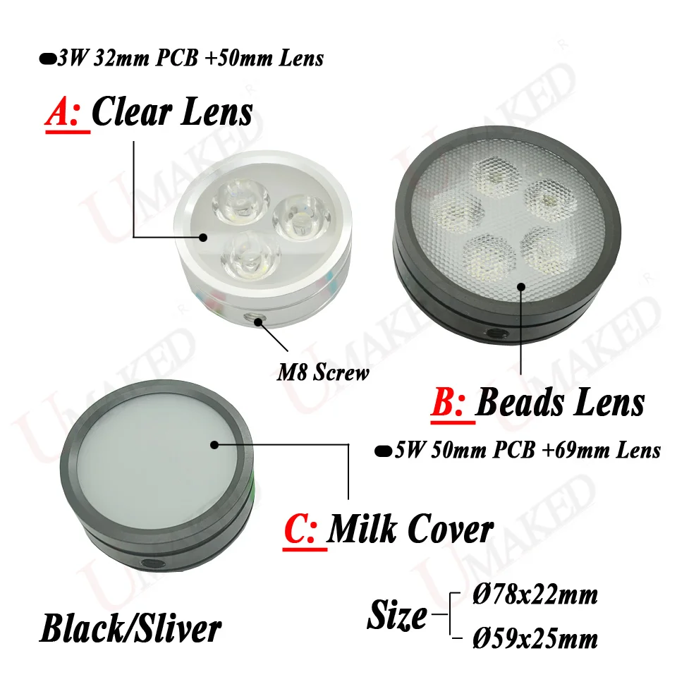 2pcs  3W5W7W LED Alumimun Lamp main housing Head Kits light House Base Spotlight/Bulb Case kits+heat sink PCB+Lens