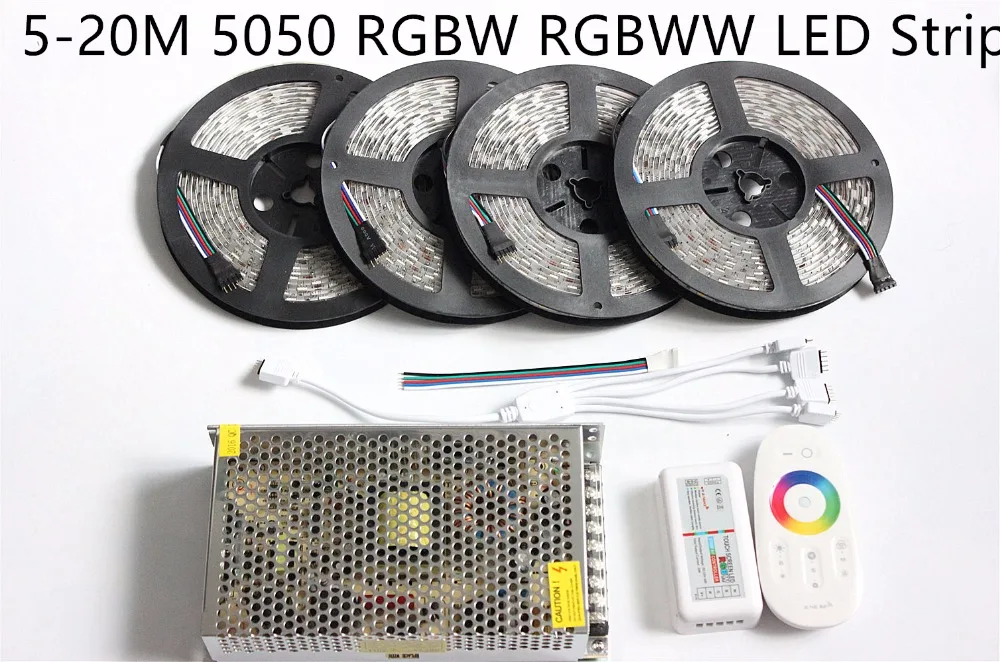 

20m LED Strip 5050 RGBW RGBWW Waterproof 5m 10m 15m IP65 tape + 18A RF Remote controller + Power adapter Kit Free shipping