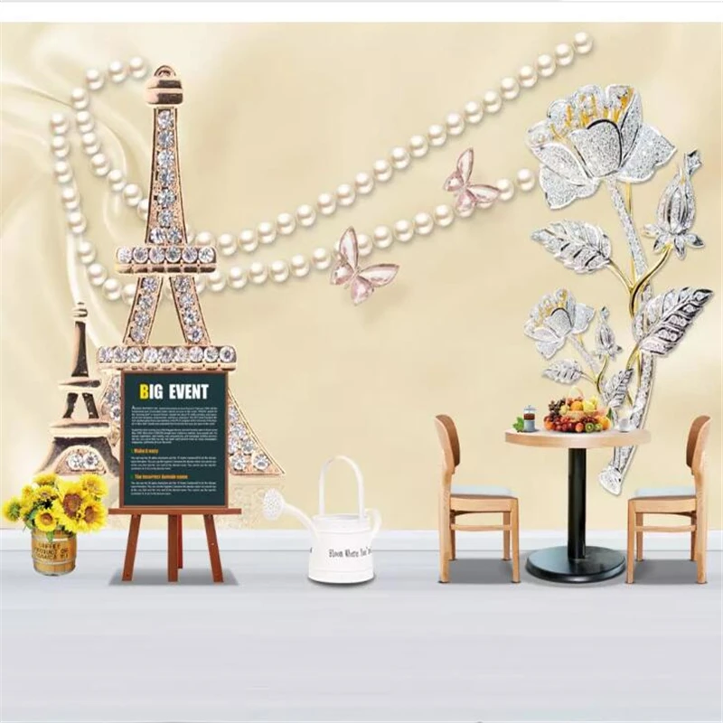 

wellyu papel de parede Custom wallpaper Eiffel Tower European Jewelry Flower TV Background Wall papel pared fototapete tapety