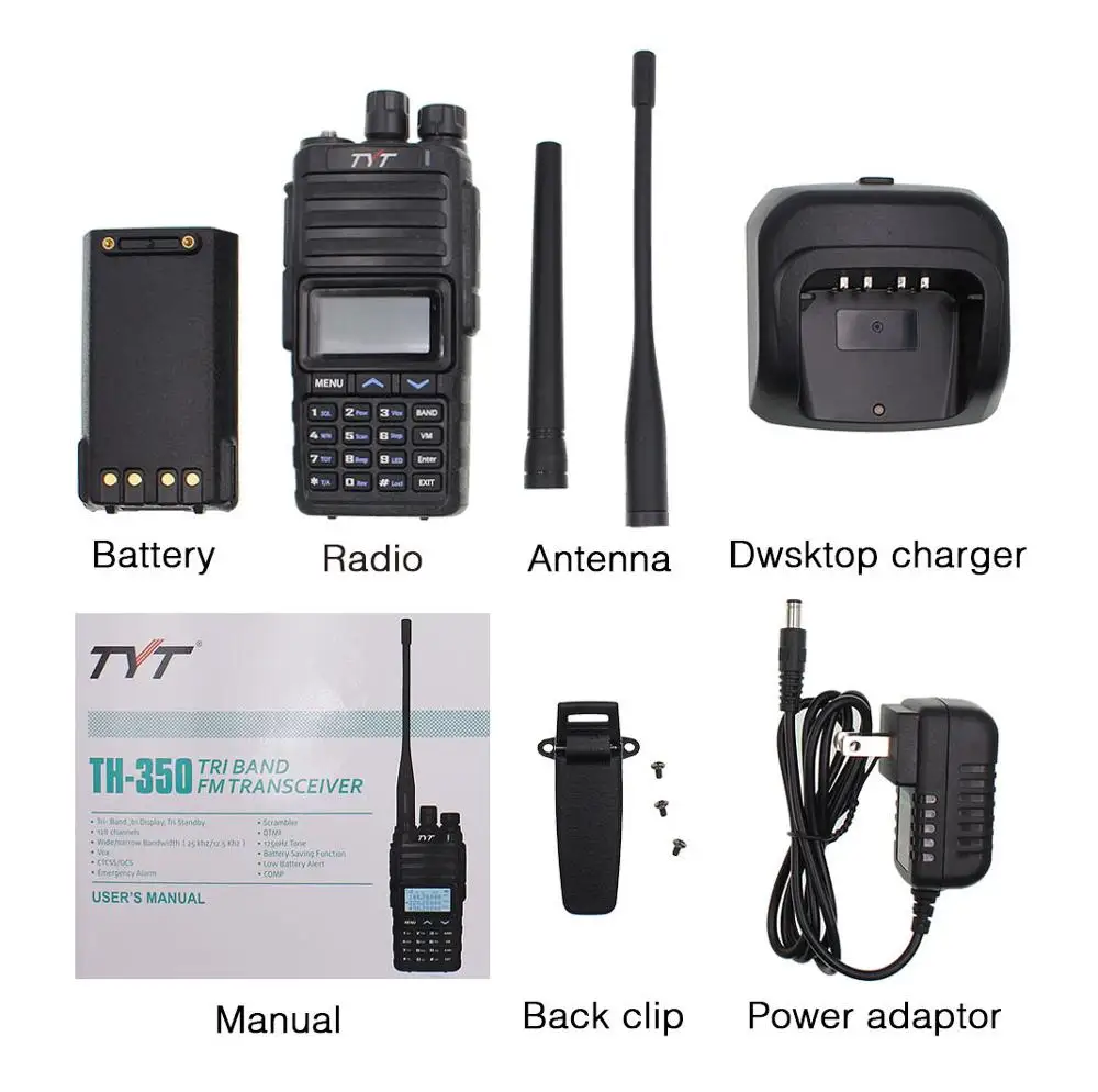 TYT TH-350 트라이 밴드 아마추어 햄 라디오 FM 트랜시버, 136-174MHz 220-260MHz 400-470MHz 대기 디스플레이, 무선 통신