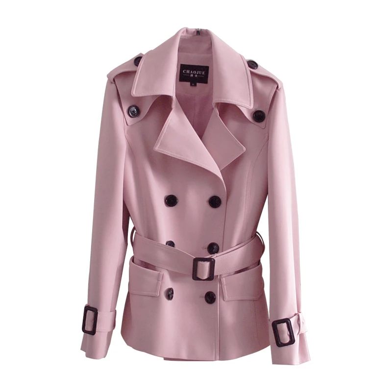 CHAOJUE Brand Short Pink Coat 2024 Spring/Autumn Ladies Slim Grace Black Trench Female High Quality Polyester Knit Top Coats