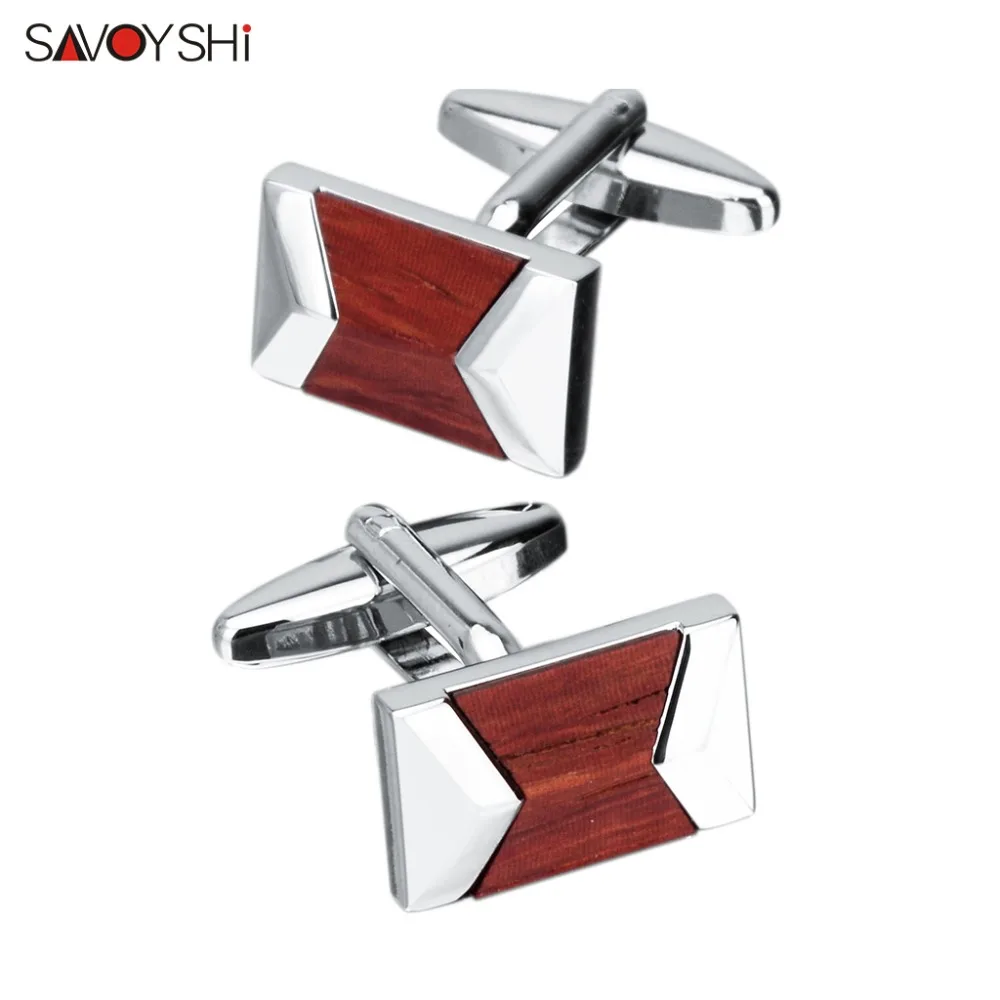 SAVOYSHI Newest Shirt Cufflinks for Mens Fine Gift High Quality Square Fashion Wood Cuff links Brand Jewelry Cuff Abotoaduras